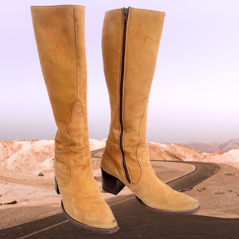 RARE 70s Vintage Frye High Rise Suede Cowboy Boot